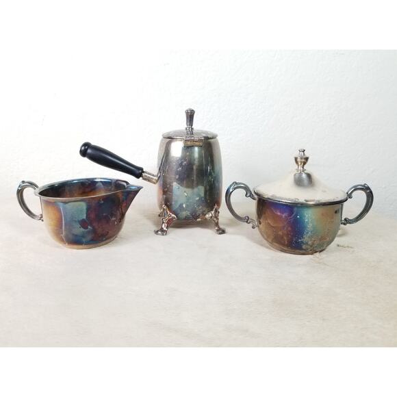 Sheridan Silverplate Sugar Bowl Creamer Coffee Pourer Vintage Collectible - Picture 5 of 15